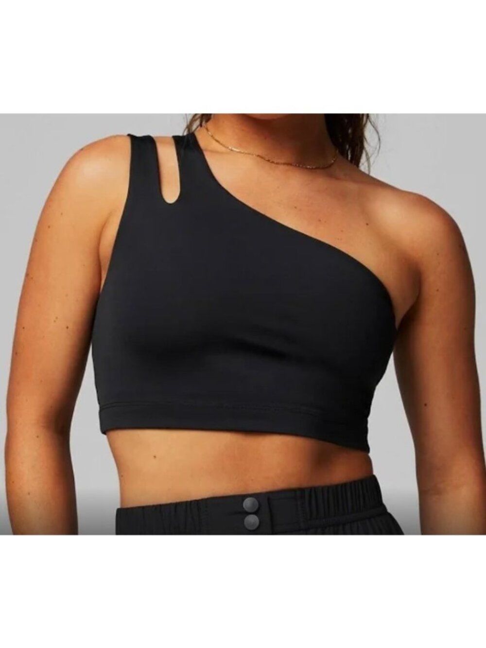 Fabletics Asymmetric Double Strap Midi Bra S/6 Black Nylon/Elastane Activewear.